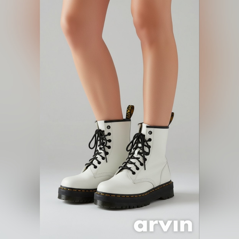 Dr. Martens White and Black Combat Boots